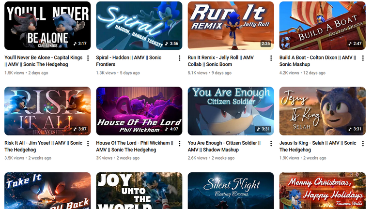 Screenshot of Warriors of God's videos, with titles of various CCM songs