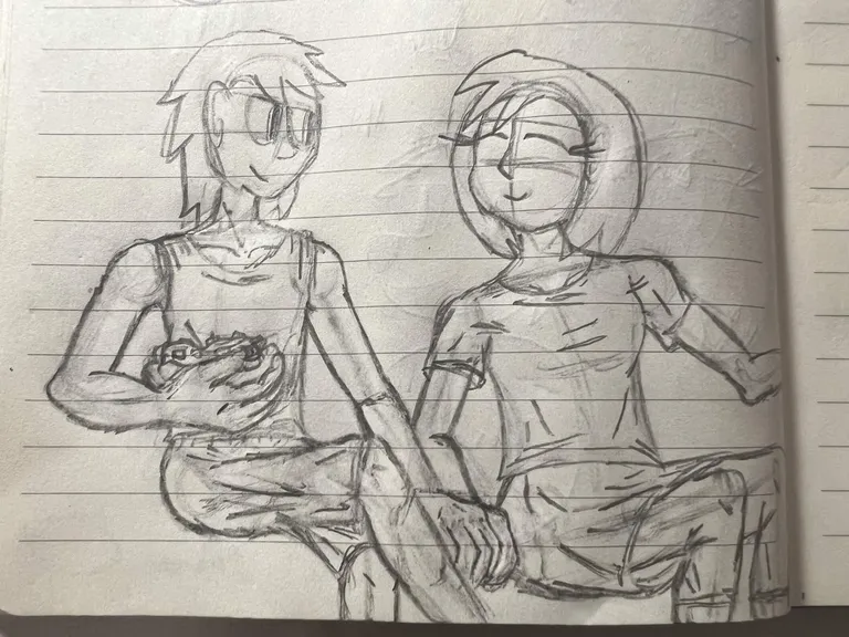 Human Sonic and Amy sitting down; Sonic is enjoying a chili dog and has his hand over Amy's