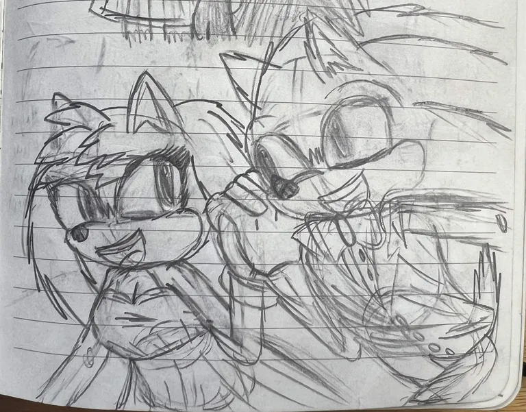Older movie Sonic and Amy, in a tuxedo and gown respectively, holding hands as they dash together.