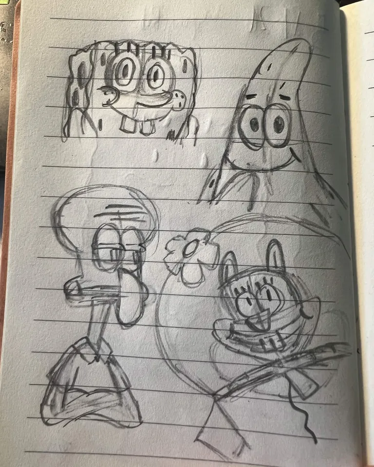 SpongeBob, Patrick, Squidward, and Sandy