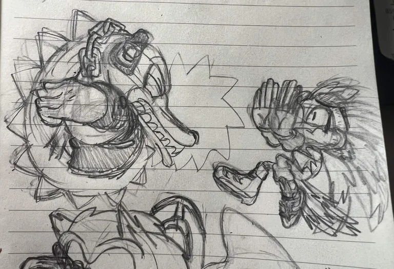 Vector, curled up in a ball, hitting Jet off his Extreme Gear, which is sent flying