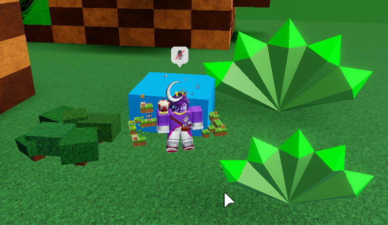 Me with cerulean block, a premade bush made out of cubes, and the Green Hill Zone bush props