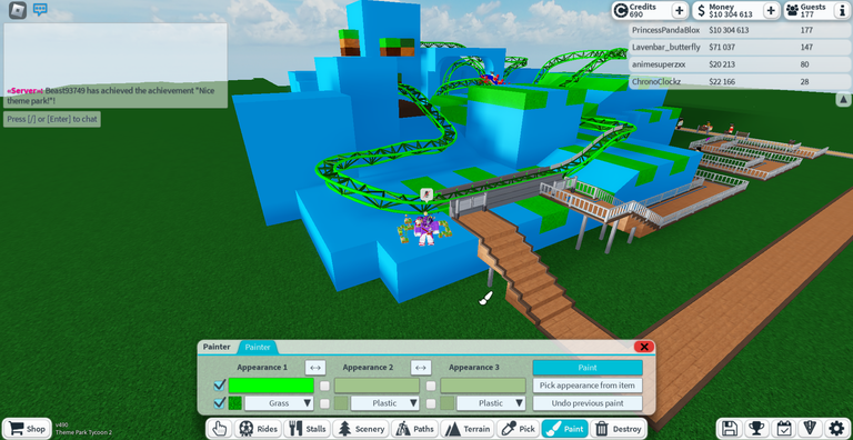 Me in process of painting green stripes on Green Hill Zone ride landscape base