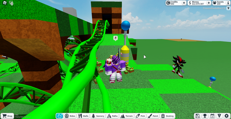 Me having placed a Star Post on the Green Hill Zone ride, and looking at a Shadow prop