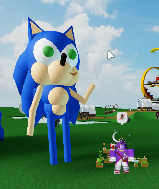 Me with incomplete Sonic prop, with limbs added; Sonic's supposed pose is wagging his finger