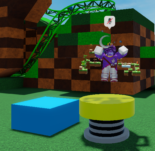 Me jumping on yellow spring prop besides cerulean block